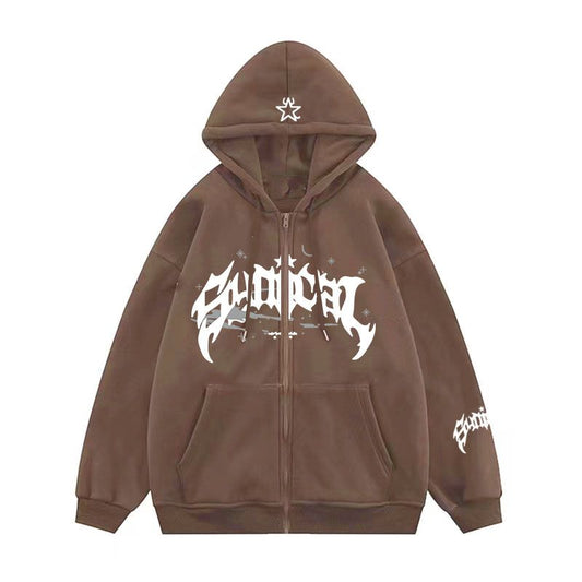 Brown Stotic Zipper Hoodie